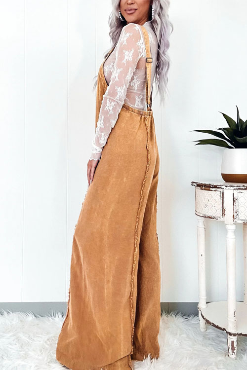 Nonnadress Loose Retro Washed Frayed Wide-leg Jumpsuit