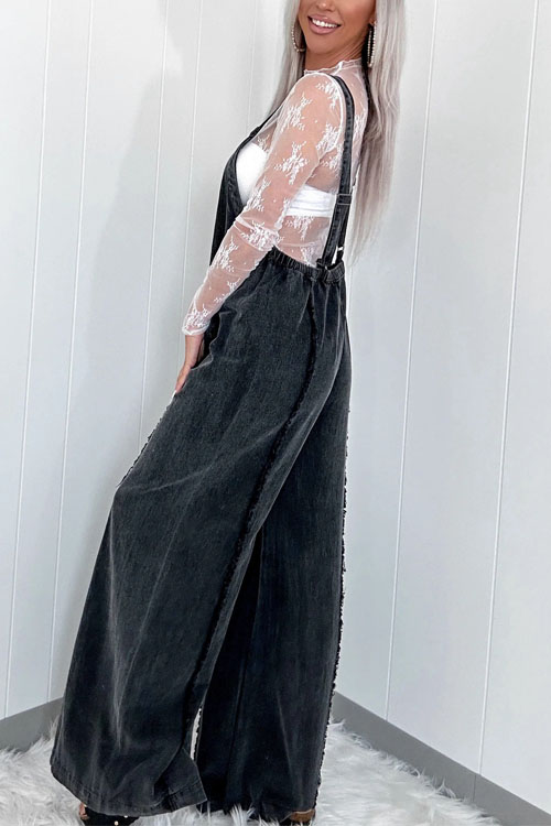Nonnadress Loose Retro Washed Frayed Wide-leg Jumpsuit