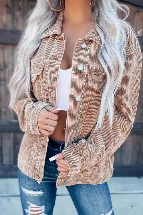 Nonnadress Casual Corduroy Studded Long-Sleeve Jacket