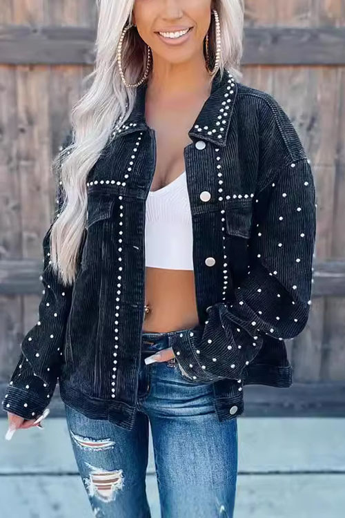 Nonnadress Casual Corduroy Studded Long-Sleeve Jacket