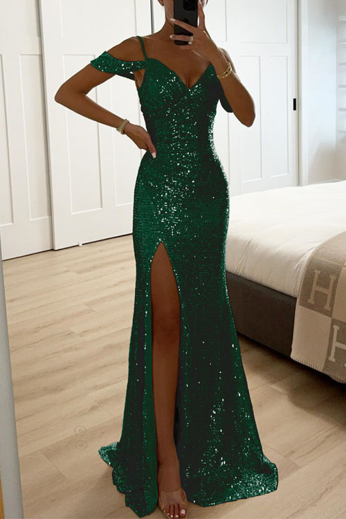 Nonnadress Spaghetti Strap Sequin Slit Dress