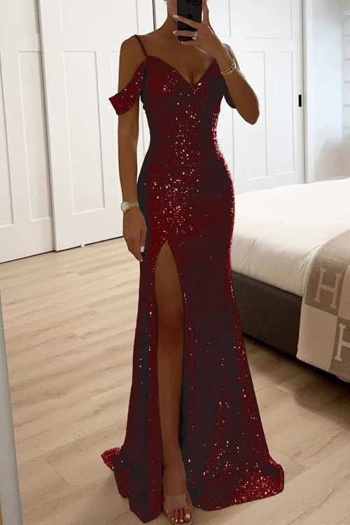 Nonnadress Spaghetti Strap Sequin Slit Dress