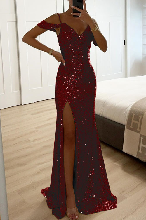 Nonnadress Spaghetti Strap Sequin Slit Dress