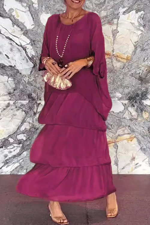 Nonnadress Chiffon Mesh Batwing Sleeve Crew Neck Long Dress