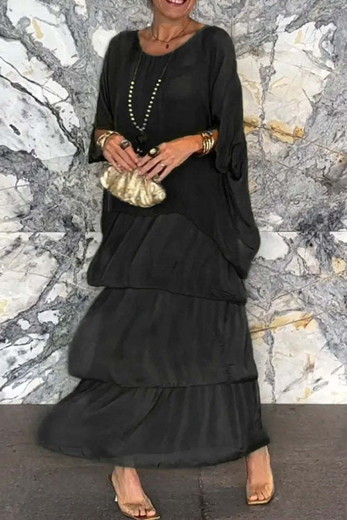 Nonnadress Chiffon Mesh Batwing Sleeve Crew Neck Long Dress