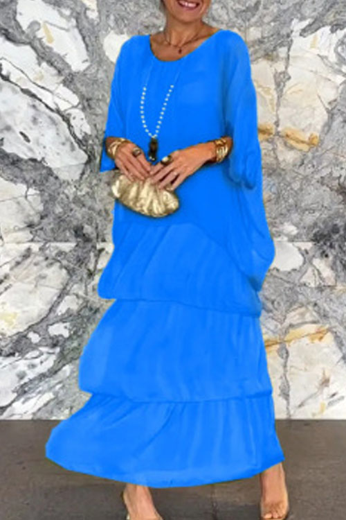 Nonnadress Chiffon Mesh Batwing Sleeve Crew Neck Long Dress