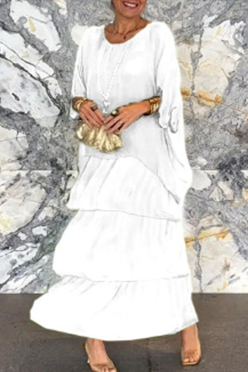 Nonnadress Chiffon Mesh Batwing Sleeve Crew Neck Long Dress