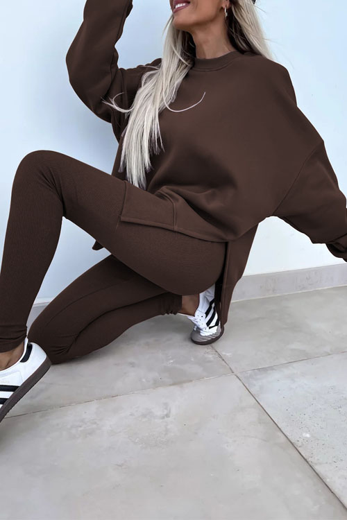 Nonnadress Casual Crew Neck Side Slit Top and Sweatpants Set