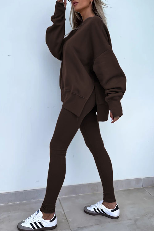 Nonnadress Casual Crew Neck Side Slit Top and Sweatpants Set