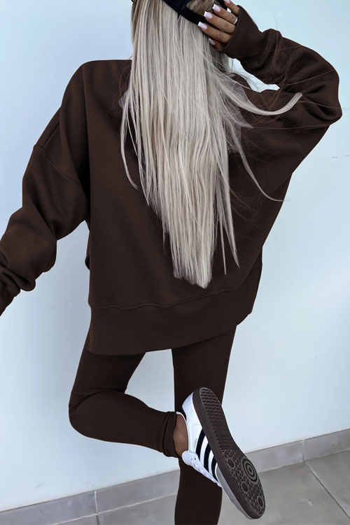 Nonnadress Casual Crew Neck Side Slit Top and Sweatpants Set