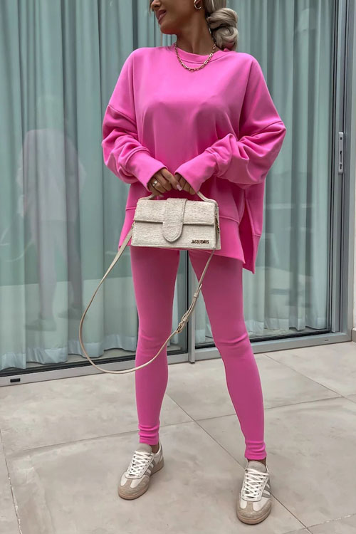 Nonnadress Casual Crew Neck Side Slit Top and Sweatpants Set