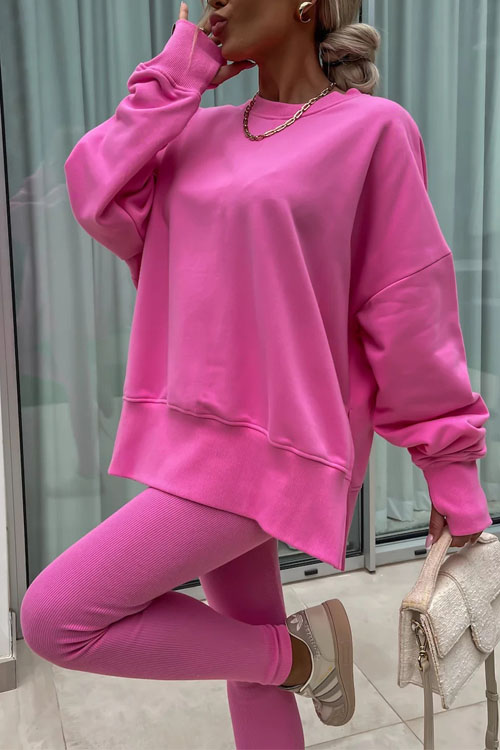 Nonnadress Casual Crew Neck Side Slit Top and Sweatpants Set