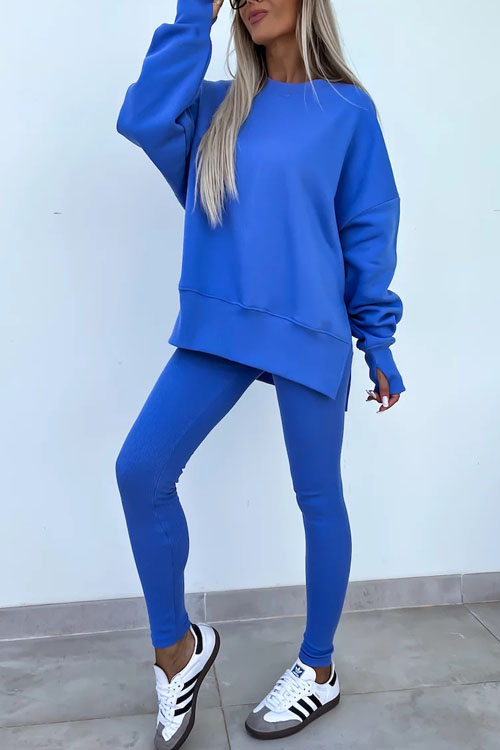 Nonnadress Casual Crew Neck Side Slit Top and Sweatpants Set