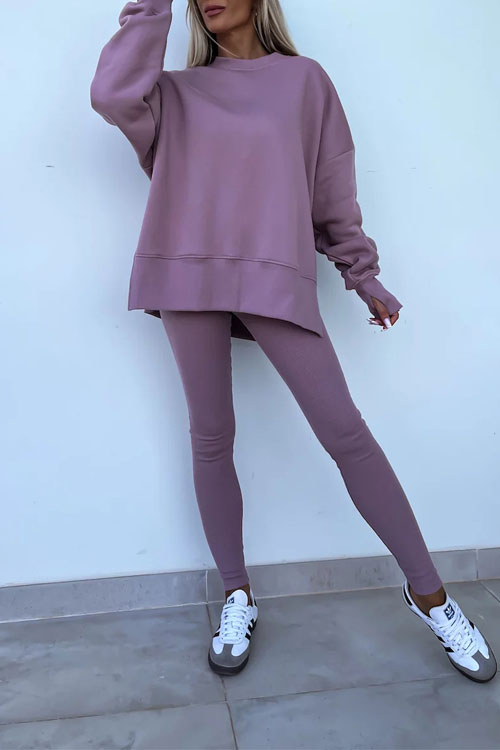 Nonnadress Casual Crew Neck Side Slit Top and Sweatpants Set