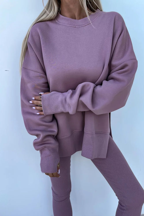 Nonnadress Casual Crew Neck Side Slit Top and Sweatpants Set