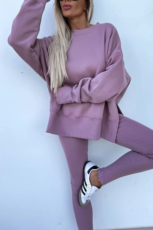 Nonnadress Casual Crew Neck Side Slit Top and Sweatpants Set