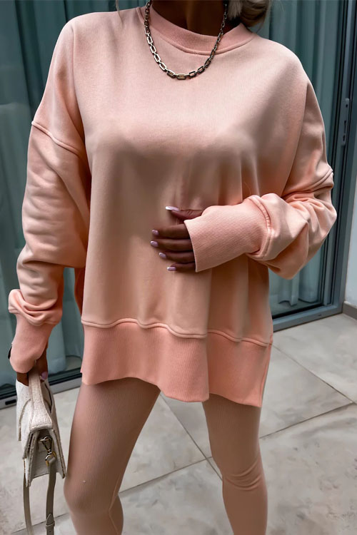 Nonnadress Casual Crew Neck Side Slit Top and Sweatpants Set