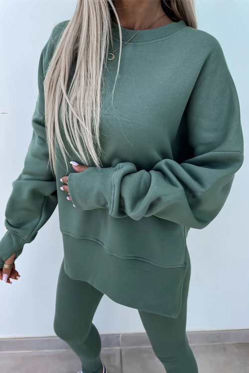 Nonnadress Casual Crew Neck Side Slit Top and Sweatpants Set