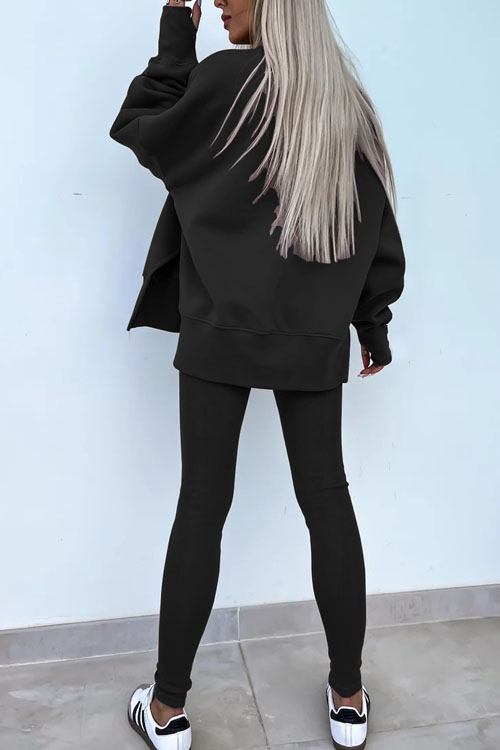 Nonnadress Casual Crew Neck Side Slit Top and Sweatpants Set