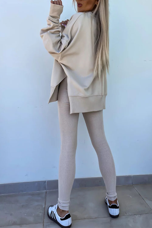 Nonnadress Casual Crew Neck Side Slit Top and Sweatpants Set