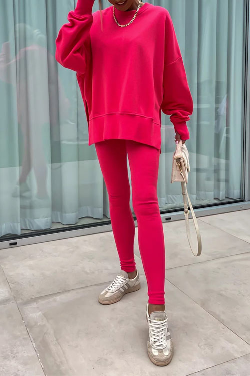 Nonnadress Casual Crew Neck Side Slit Top and Sweatpants Set