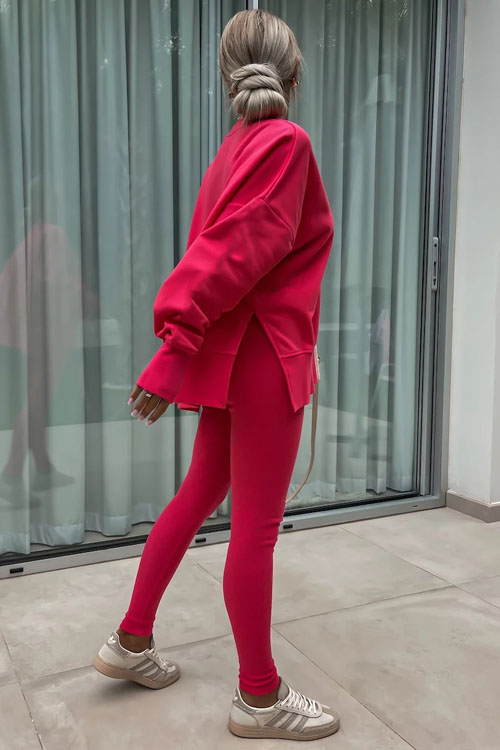 Nonnadress Casual Crew Neck Side Slit Top and Sweatpants Set