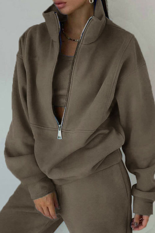 Nonnadress Fleece Sporty Street Style Casual Two-Piece Set