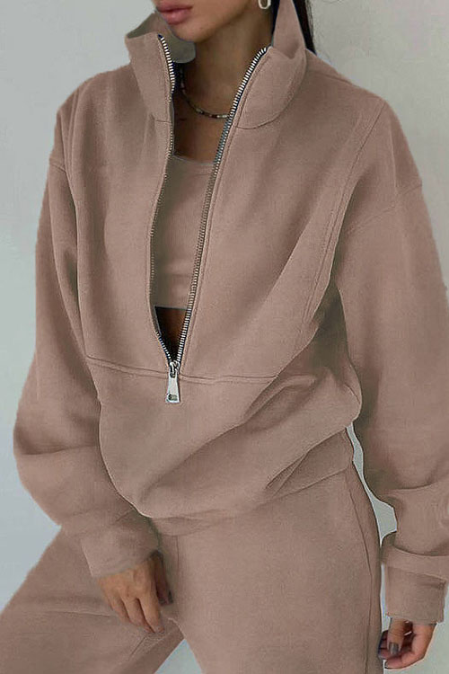 Nonnadress Fleece Sporty Street Style Casual Two-Piece Set