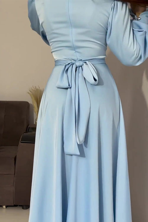 Nonnadress Waist-Cinched Puff Sleeve Solid Color Fairy-Style Dress