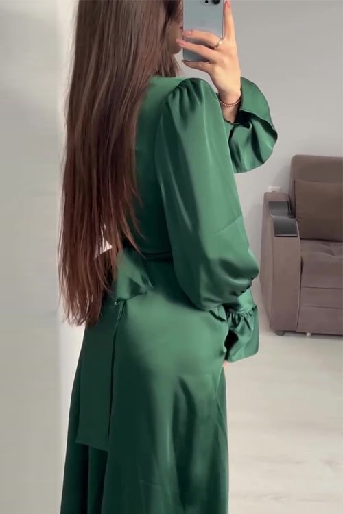 Nonnadress Waist-Cinched Puff Sleeve Solid Color Fairy-Style Dress