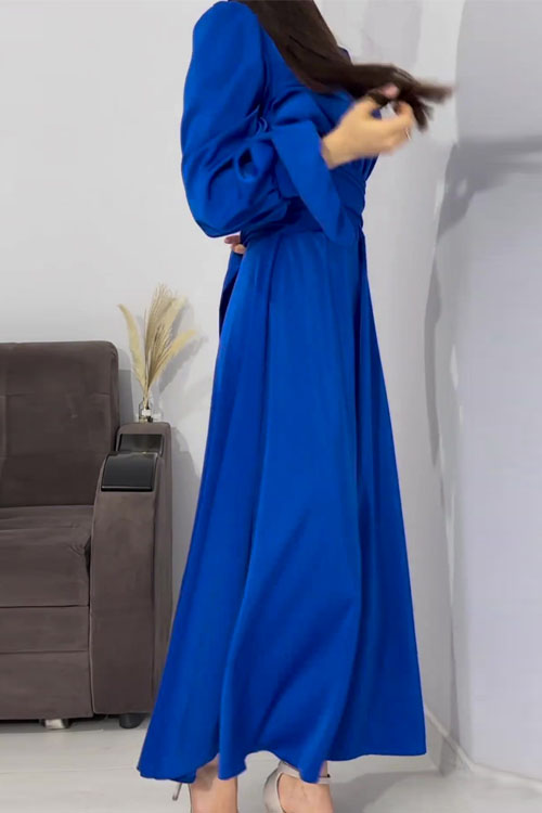 Nonnadress Waist-Cinched Puff Sleeve Solid Color Fairy-Style Dress
