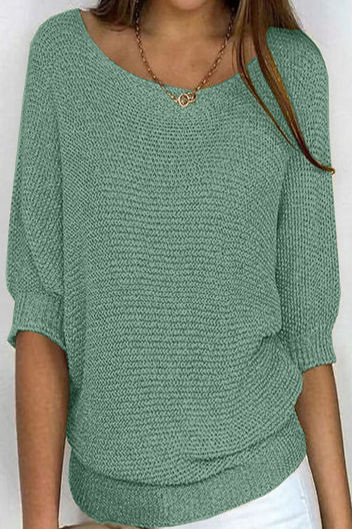 Nonnadress Crew Neck Knitted 3/4 Sleeve Top