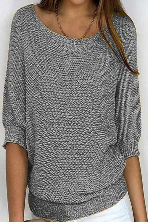 Nonnadress Crew Neck Knitted 3/4 Sleeve Top