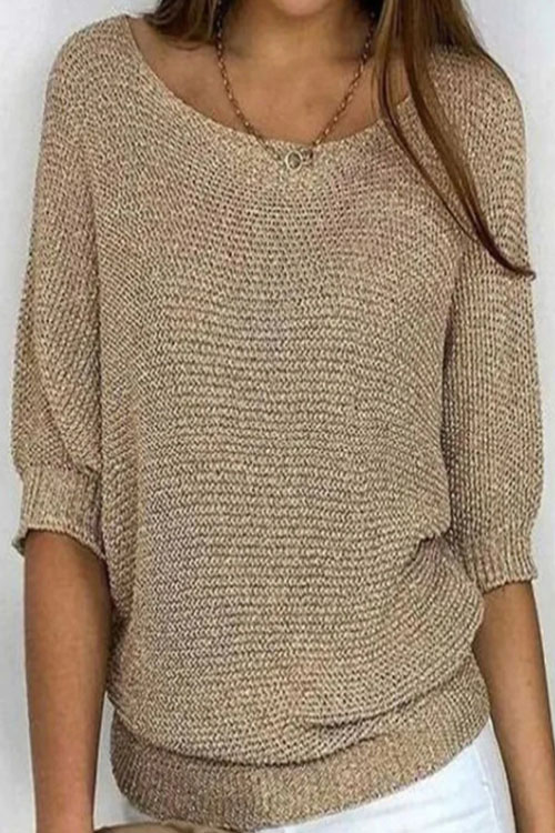 Nonnadress Crew Neck Knitted 3/4 Sleeve Top