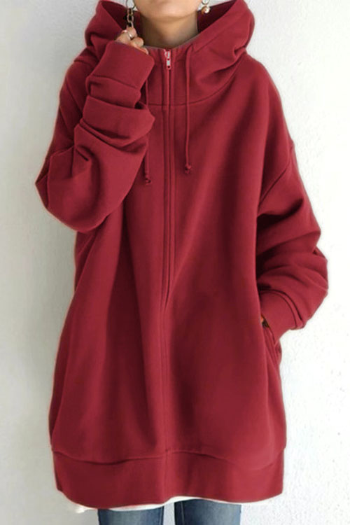 Nonnadress Street-style zip-up hooded long fleece-lined sweatshirt