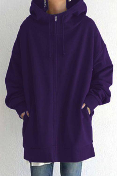 Nonnadress Street-style zip-up hooded long fleece-lined sweatshirt