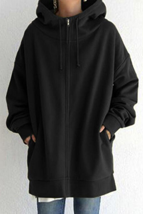 Nonnadress Street-style zip-up hooded long fleece-lined sweatshirt