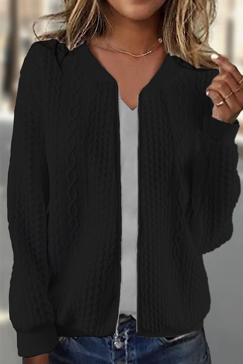 Nonnadress Zipper Cable Knit Long Sleeve Sweatshirt Jacket