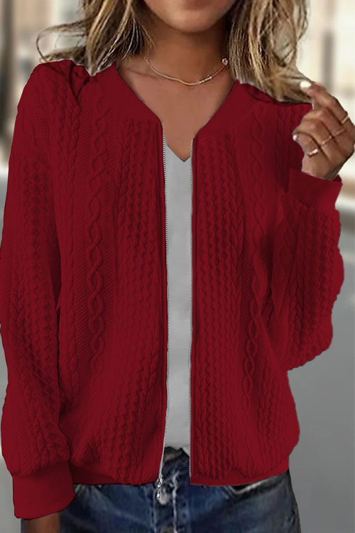 Nonnadress Zipper Cable Knit Long Sleeve Sweatshirt Jacket