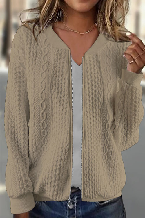 Nonnadress Zipper Cable Knit Long Sleeve Sweatshirt Jacket