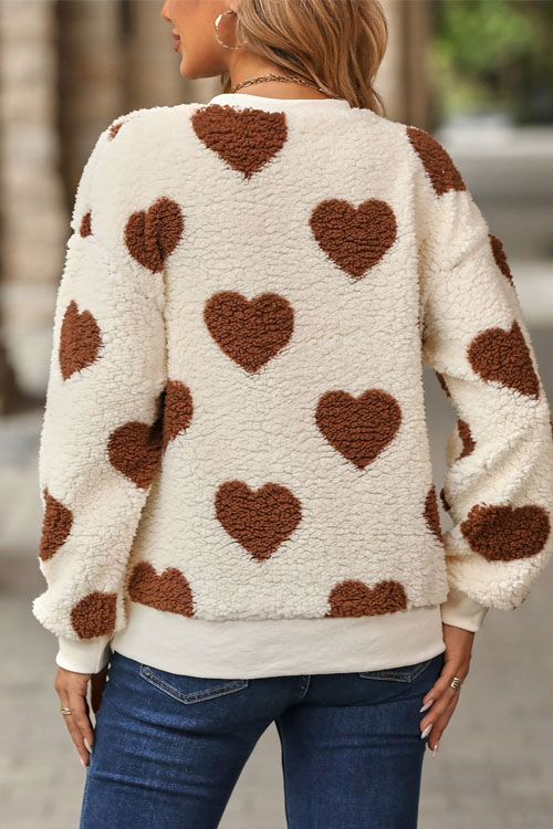 Nonnadress Plush Heart Round Neck Sweatshirt