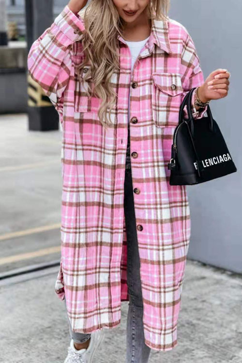 Nonnadress Fashionable Long Checkered Shirt Jacket
