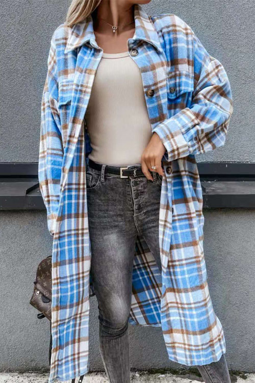 Nonnadress Fashionable Long Checkered Shirt Jacket