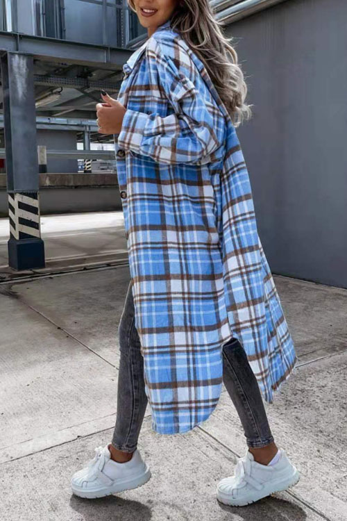 Nonnadress Fashionable Long Checkered Shirt Jacket