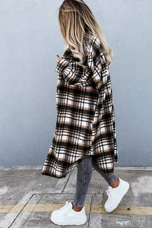 Nonnadress Fashionable Long Checkered Shirt Jacket