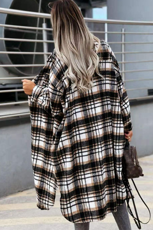 Nonnadress Fashionable Long Checkered Shirt Jacket