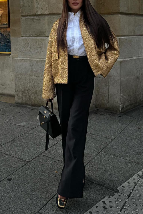 Nonnadress Sequin embellished stand collar jacket