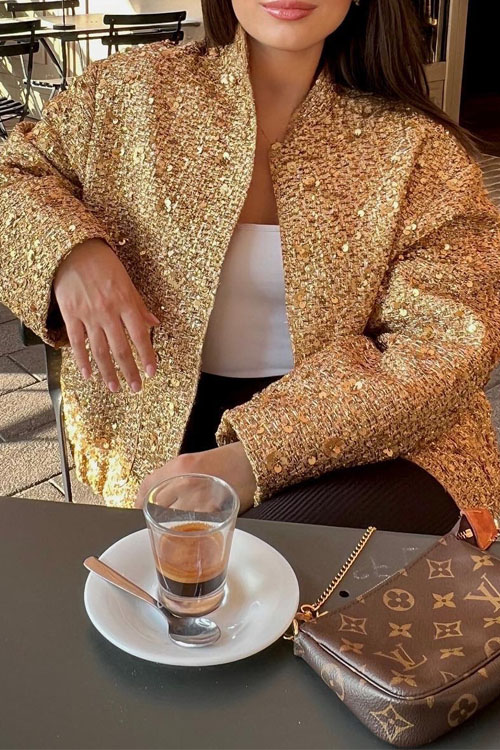 Nonnadress Sequin embellished stand collar jacket