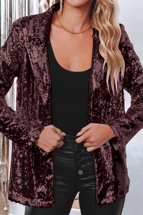 Nonnadress Notched Collar Long Sleeve Sequin Casual Blazer