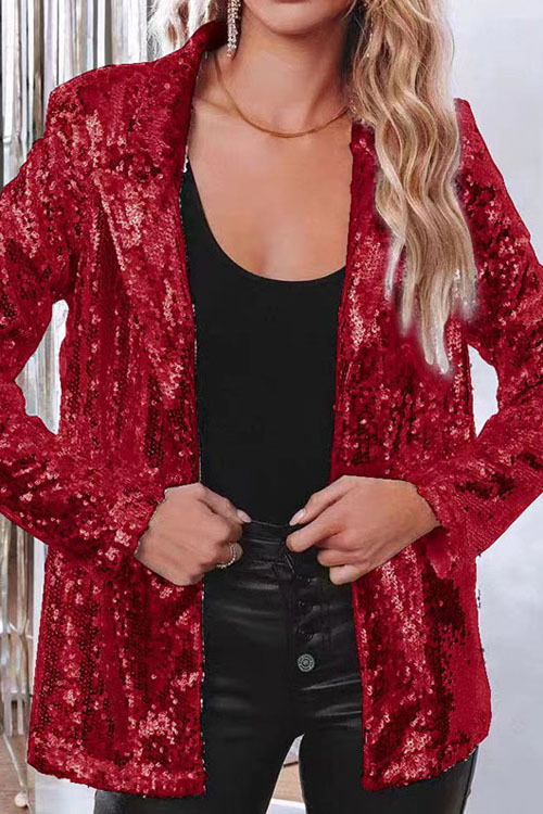 Nonnadress Notched Collar Long Sleeve Sequin Casual Blazer